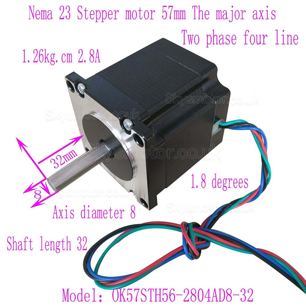 Oukeda NEMA 23 Stepper Motor OK57STH56-2804AD8-32 1.8 Deg 12.35Ncm 2 Phase D-Cut